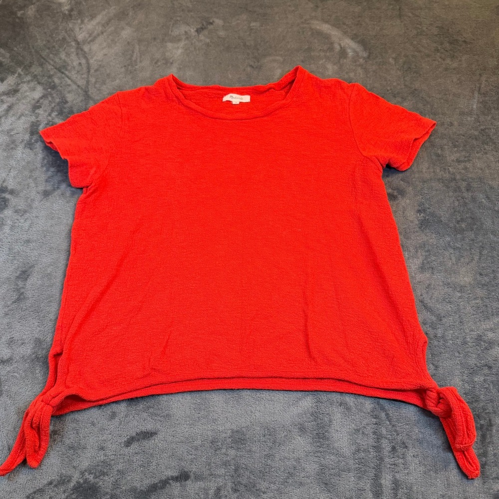 Madewell Side Tie Textured T Shirt Womens Medium Red‎ Short Sleeve Cotton
